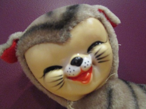 RARE Mohair vintage rubber faced Tabby Cat Kitten stuffed toy cute!