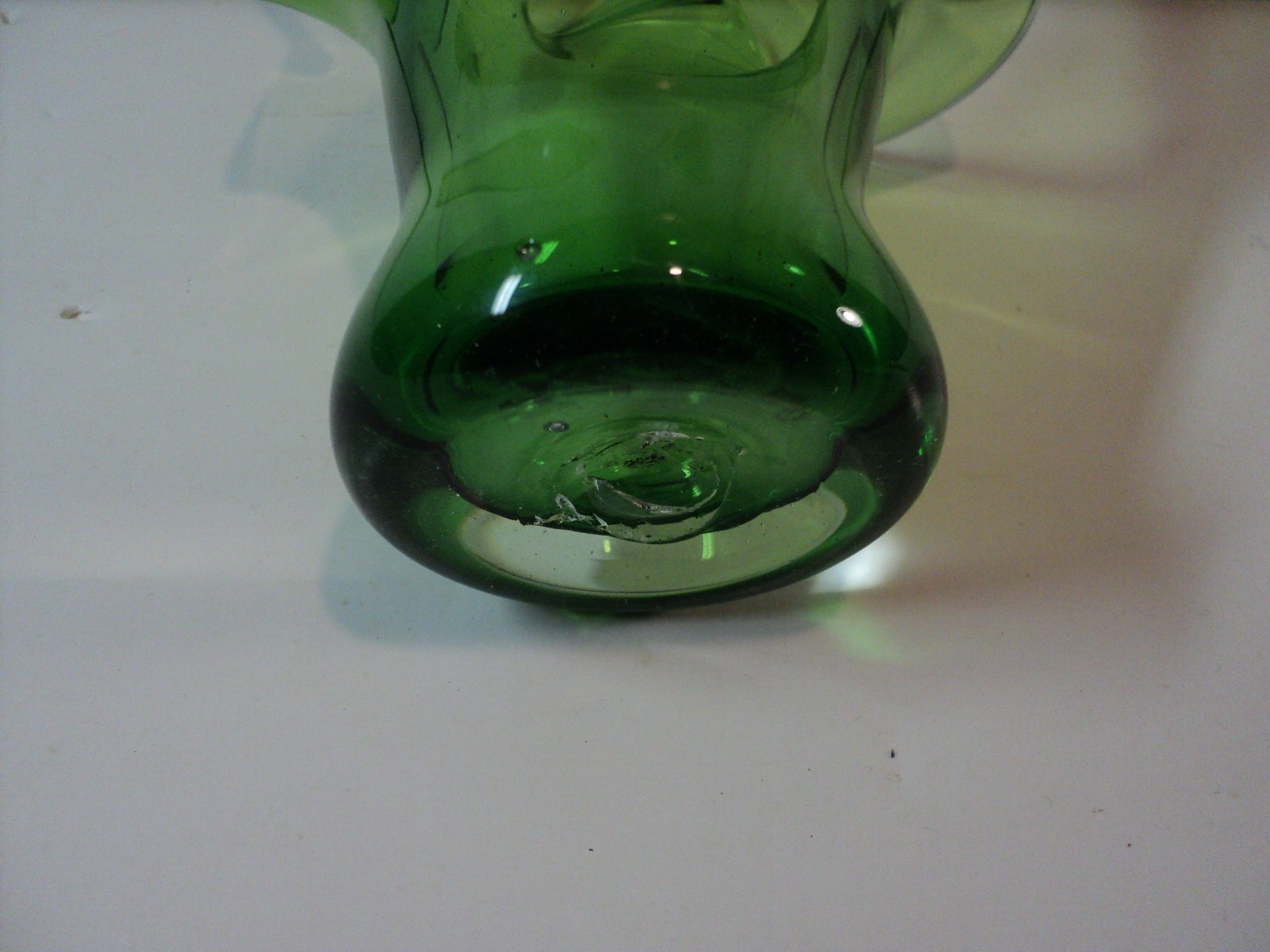 Vintage Hand Blown, Free Form Green Glass Vase, Handkerchief Style