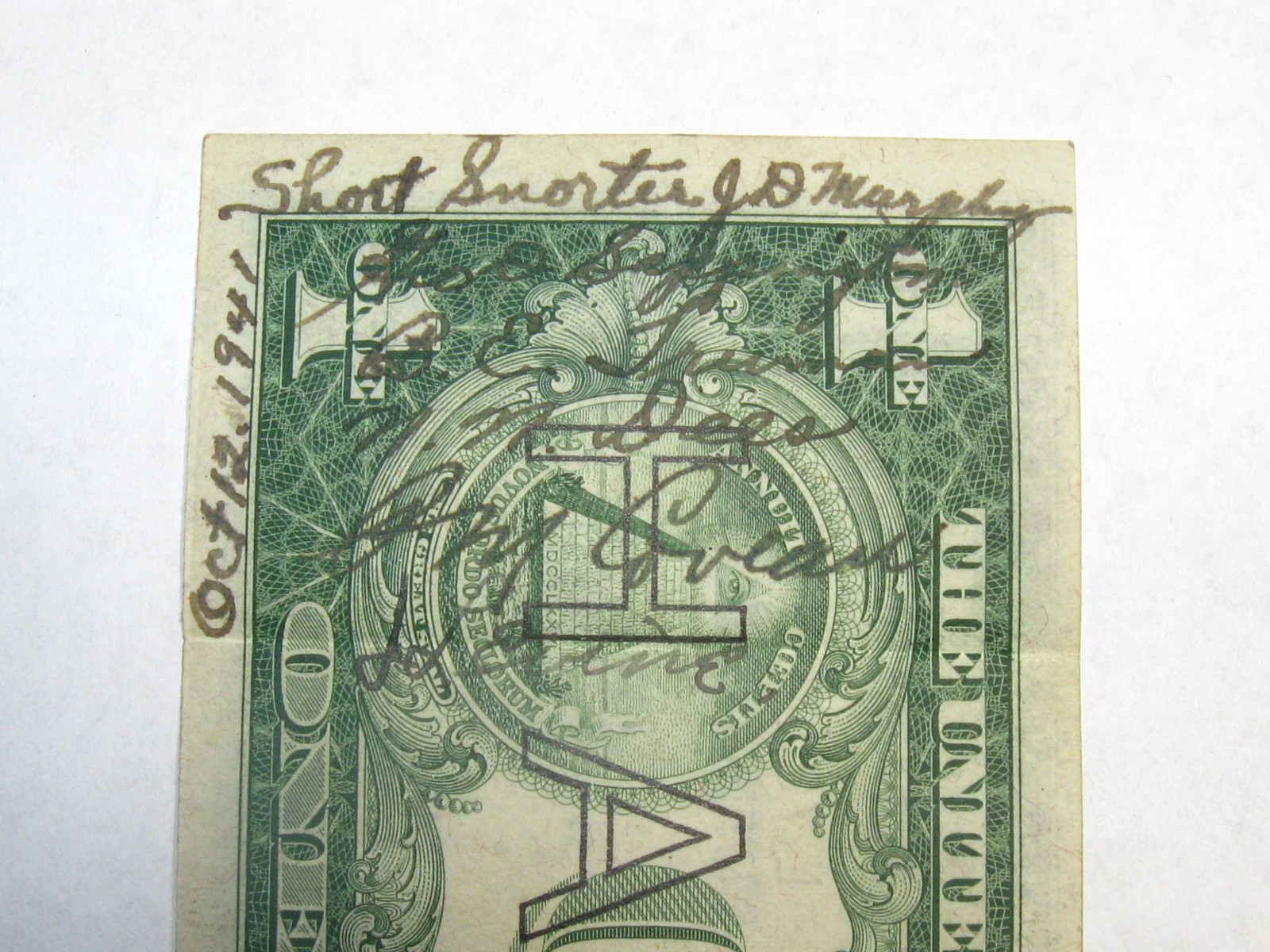 1935 A $1 Hawaii Overprint Silver Certificate Short Snorter -Signed Oct 12, 1941