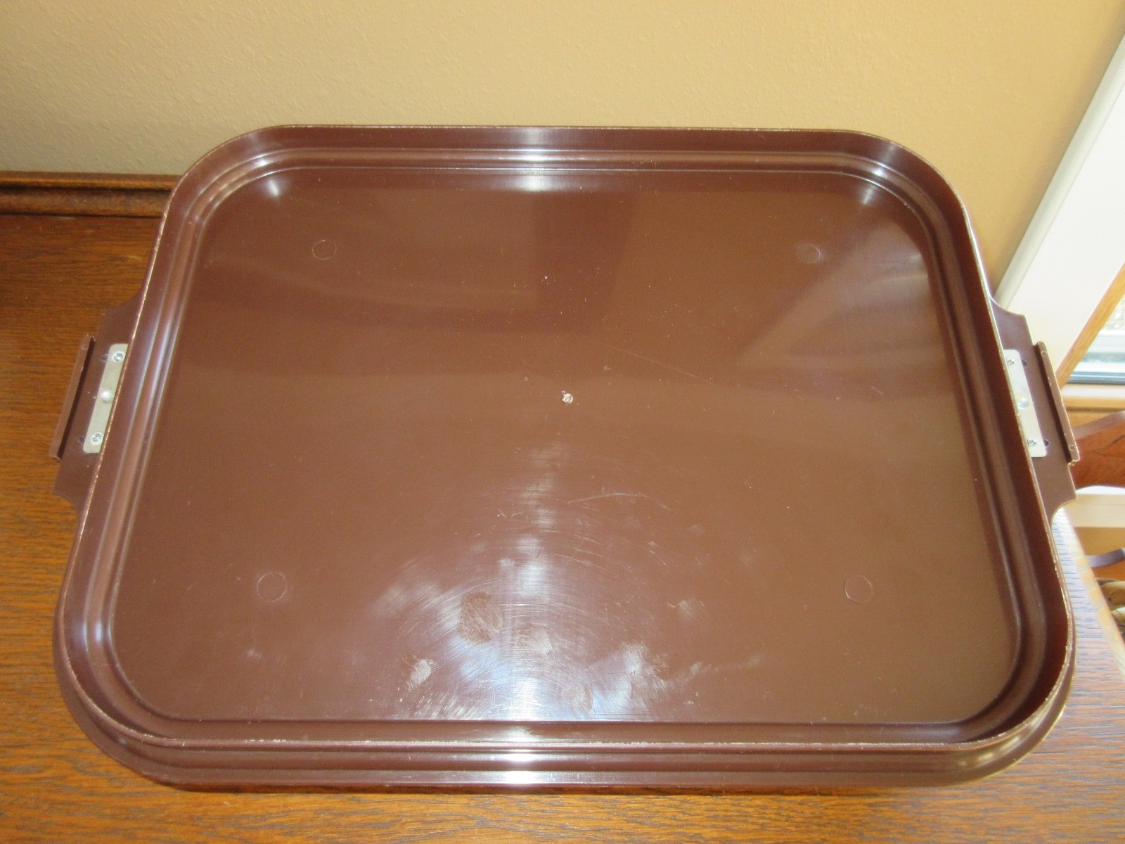 Retro KROMEX Metal & Plastic Rectangular Cake Carrier Taker, Sand & Brown, HTF