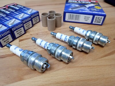 4x Ford Pinto Engine Head insert Adaptors + 4x Brisk DR15YS Upgrade Spark Plugs