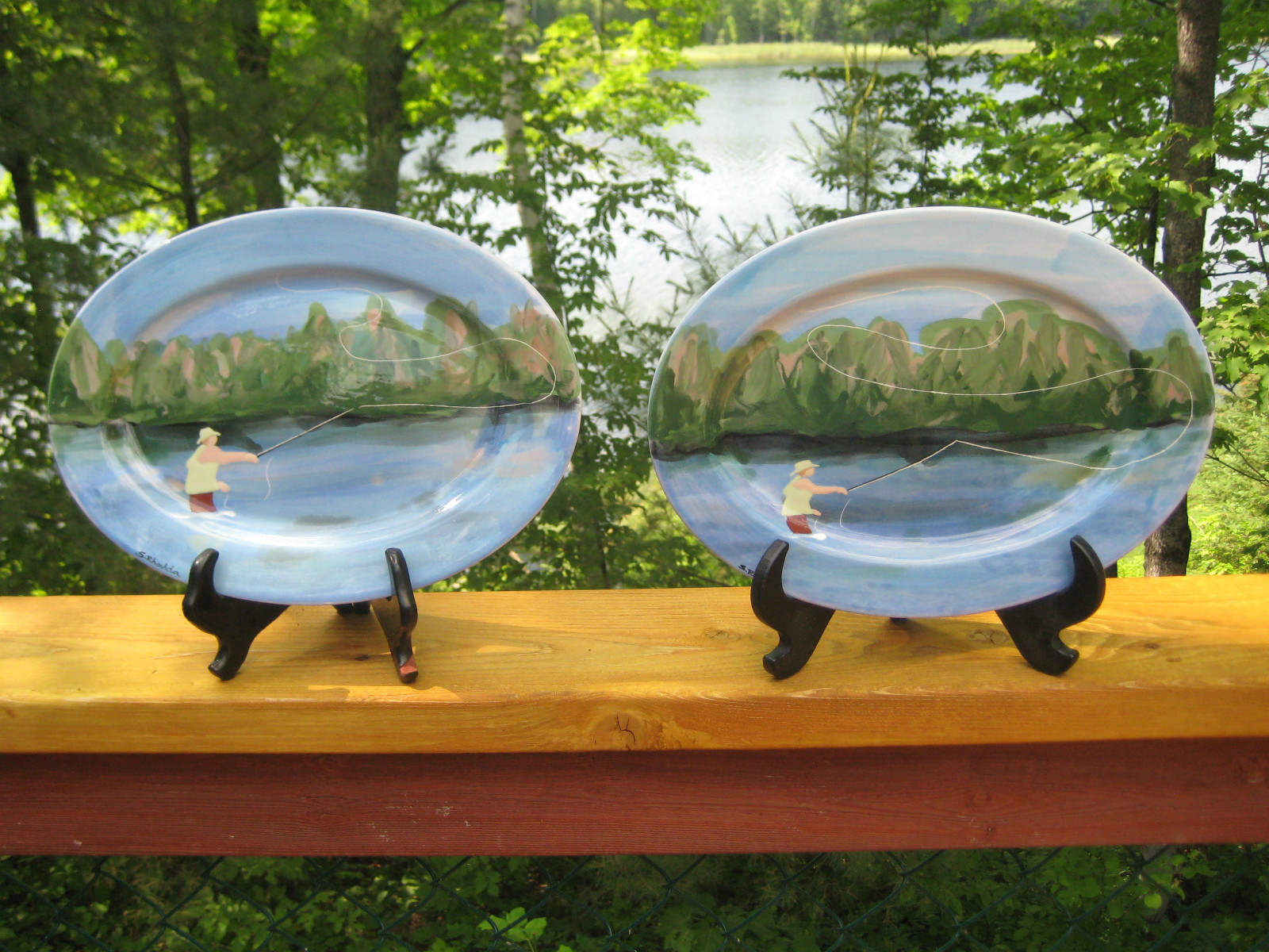2  FLY FISHING DISPLAY PLATES HAND PAINTED