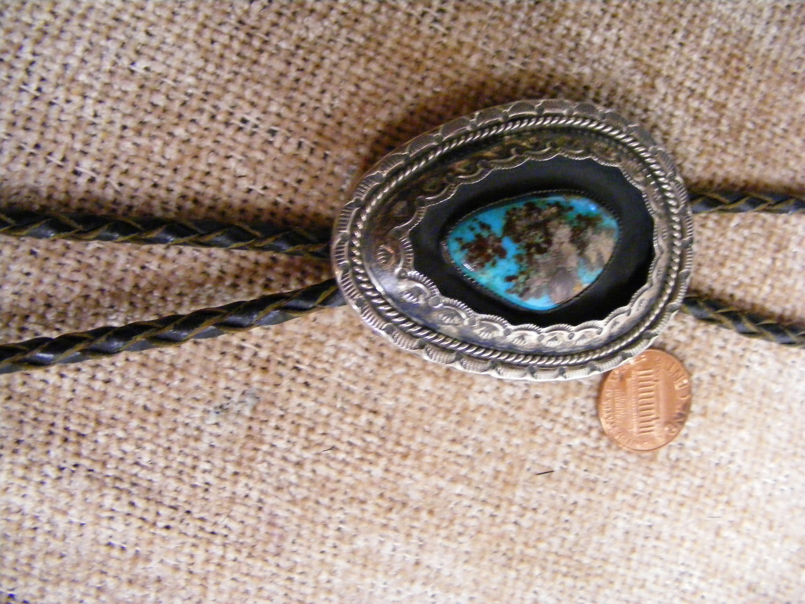 Vintage TEDDY GOODLUCK Sterling Silver Shadowbox Turquoise Navajo Bolo-VG