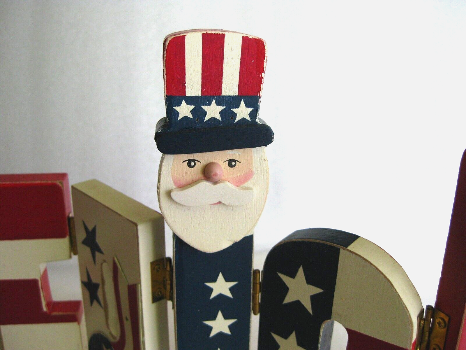 Patriotic Wooden Hinged AMERICA Word Art Sign Plaque Home Decor Uncle Sam