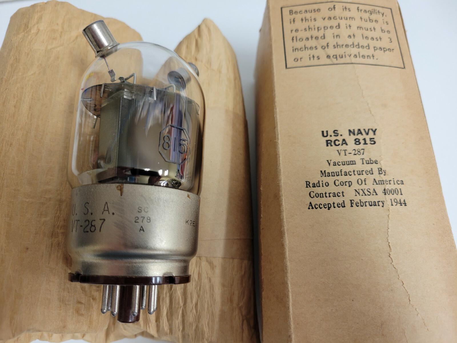 RCA 815 VT-287 double beam power transmitting tube, original RCA 815 VT-287 double beam power transmitting tube, original