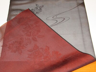 Delicate Sheer Black Flowers Kimono Fabric 100% Silk Japan 42'' L #F20