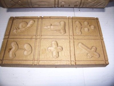 LOT VINTAGE CARVED WOODEN BUTTER PRINT STAMP MOLD COOKIE ROLLING PIN AND BLOCK