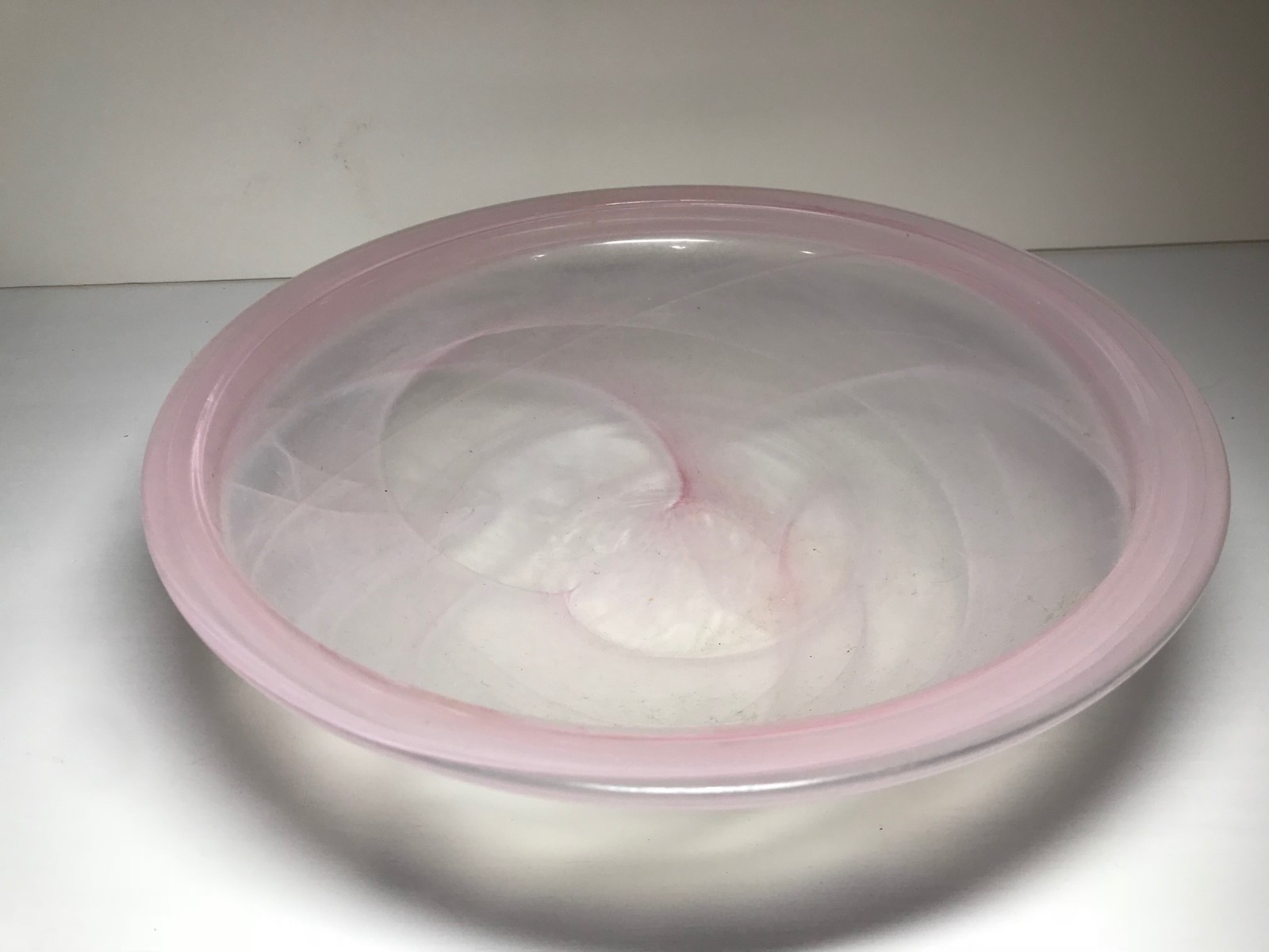 VINTAGE BOWL, NICE LINES PALE PINK WITH SWIRLS IN THE GLASS