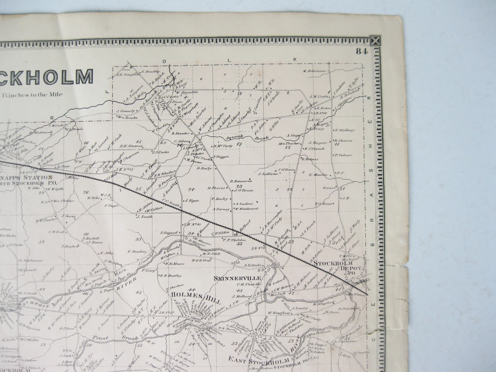 Vintage 1865 Map – Stockholm in St. Lawrence County, NY