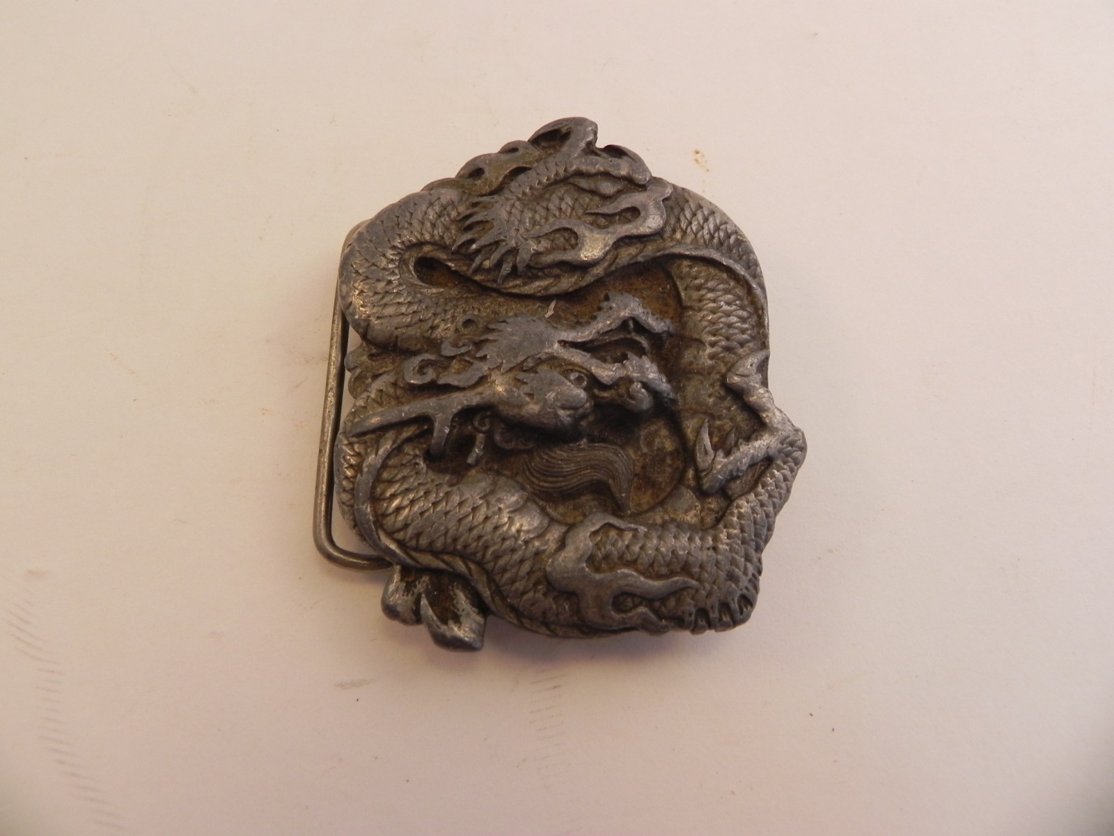 Vintage 1984 Bergamot Brass Works CHINESE DRAGON Pewter Belt Buckle USA