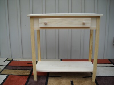 Unfinished 30x15'' Deep Sofa Pine Table w/drawer and Shelf