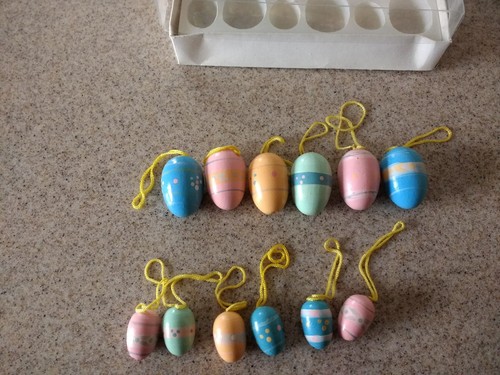 Miniature Easter wooden eggs ornaments lot of 12 eggs