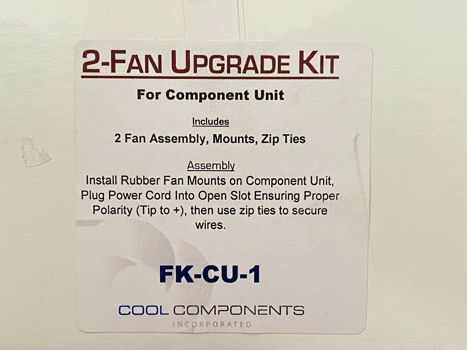 Cool Components 2 Fan Upgrade Kit for CP-CC-2FN New in Box FK-CU-1 STP