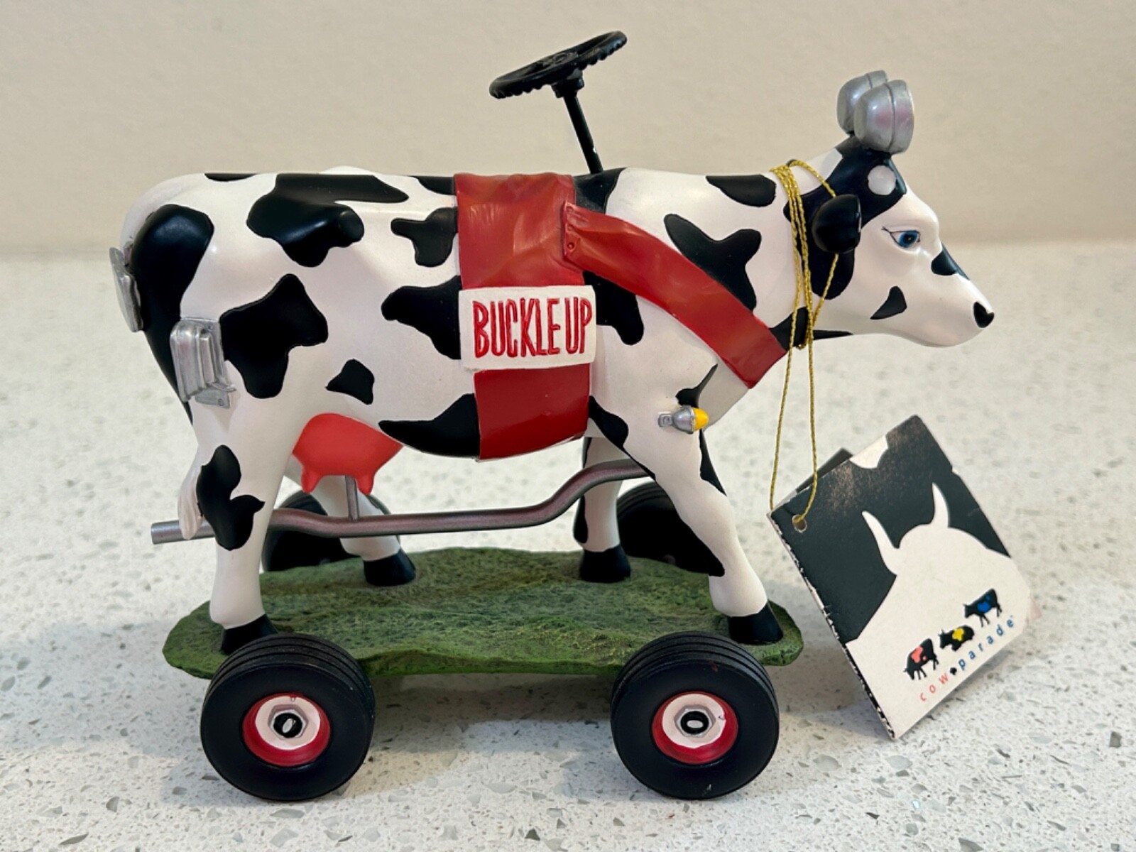 BUCKLE UP BETSY Cow Parade Figure on Wheels - 2002 Westland