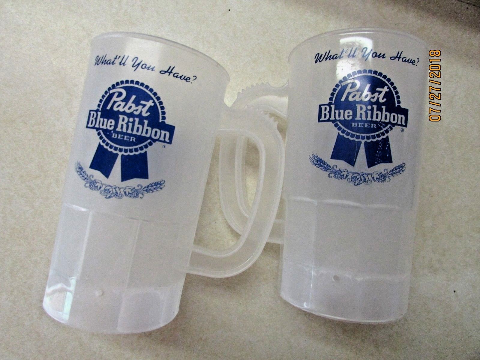 2 Vintage Pabst Blue Ribbon 14 oz  Plastic Mug