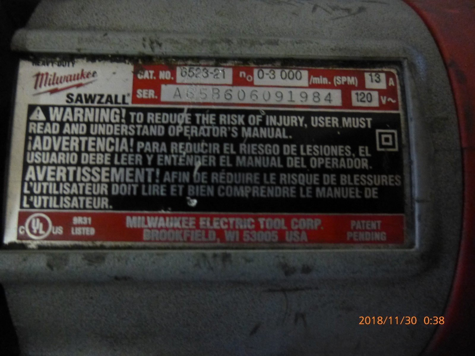 Milwaukee 6523-21 13 Amp 360° Rotating Handle Orbital Super Sawzall Recip Saw