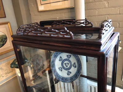 19th Century Chinese Rosewood Hand Carved 3 Shelf Curio Display Cabinet 2 Doors