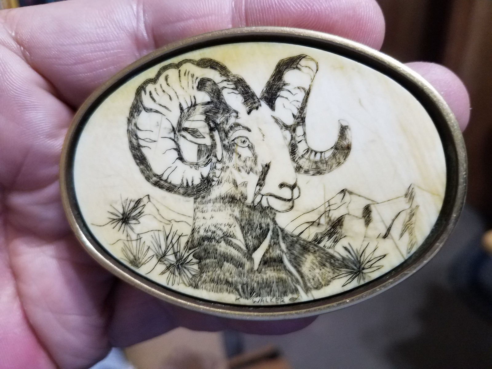 Handmade Scrimshaw Belt Buckle 
