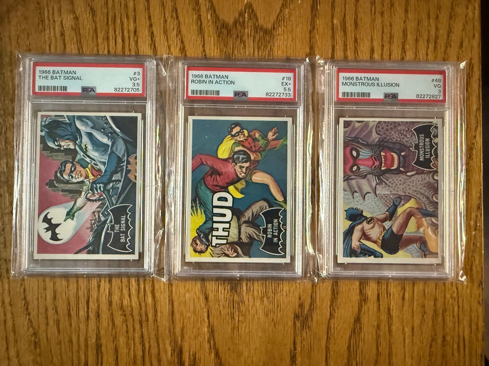 6) 1966 Topps Batman (Black Bat) Trading Cards - All PSA