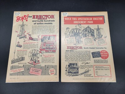 RARE OLD VINTAGE Gilbert Toy Erector Building SET PRINT AD ANTIQUE ORIGINAL 1949