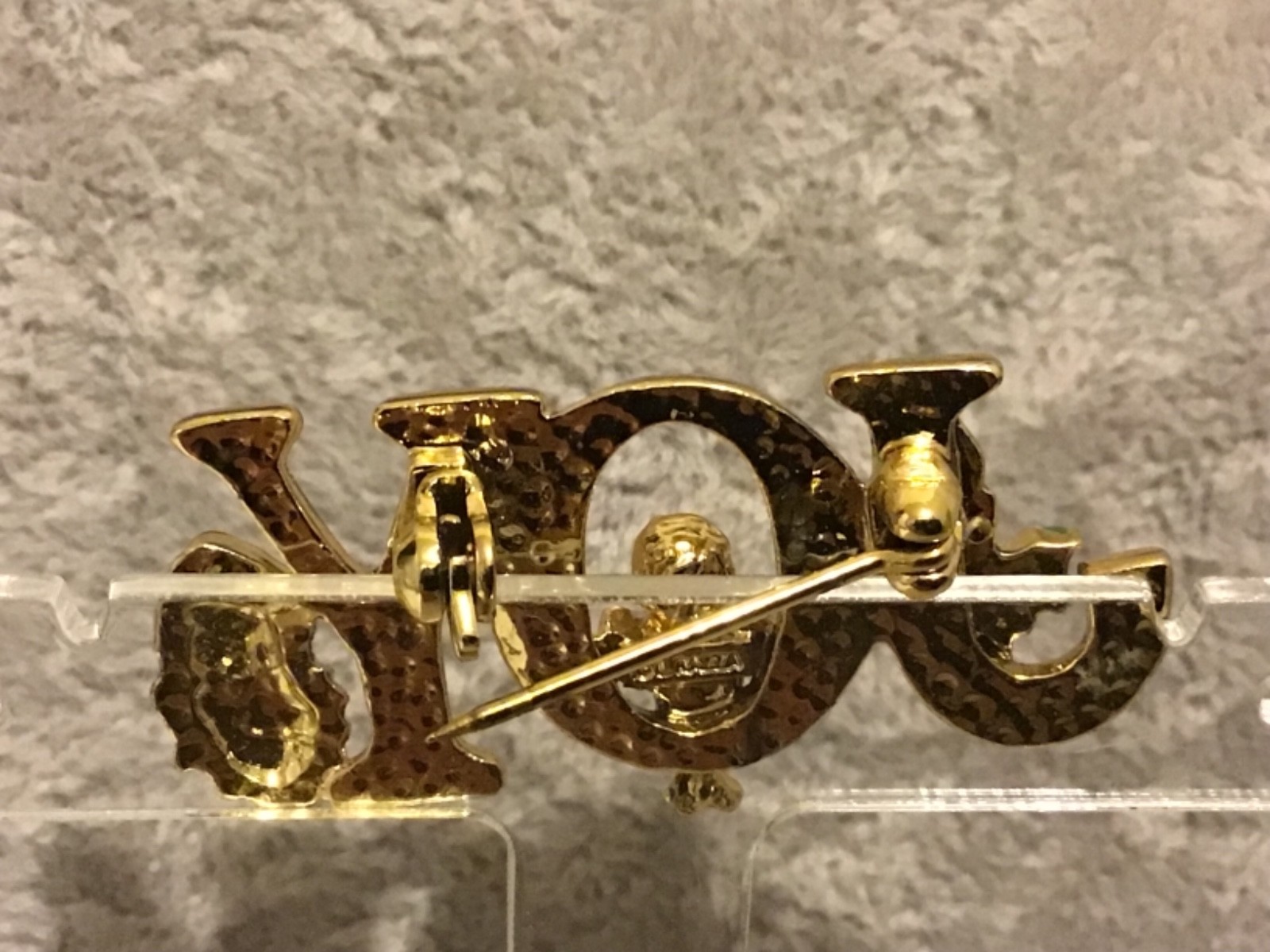 Vintage Joy Christmas Gold Tone Enamel Signed Lisner brooch/pin