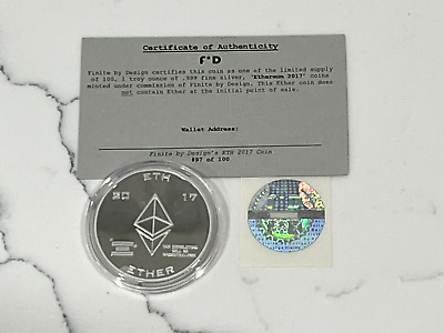 Ethereum Coin 2017 Finite By Design .999 Silver #97/100 Eth Hologram Sticker