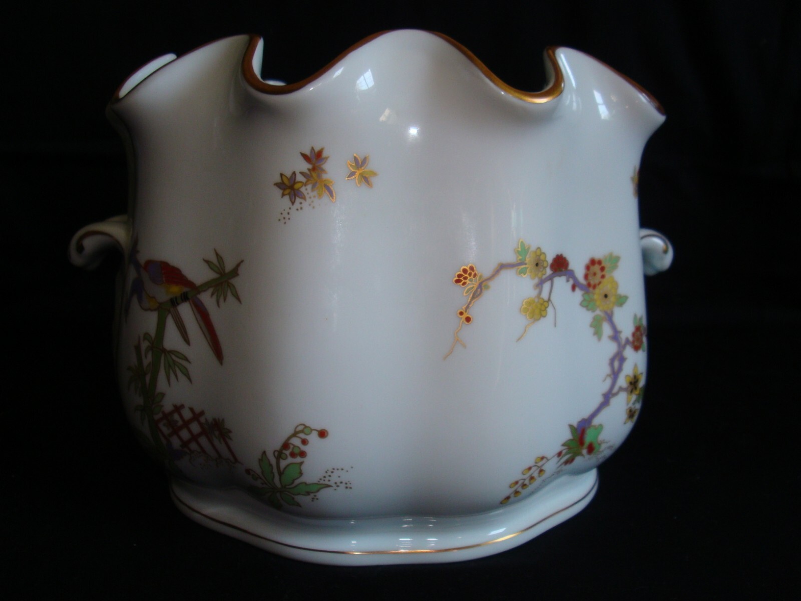 Richard Ginori Italy Old Milan Birds of Paradise Planter Cache Ice Bucket Gold