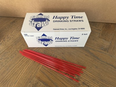 500 Happy Time Red Plastic 8'' Drinking Straws - Thin for Cocktails Or Kids