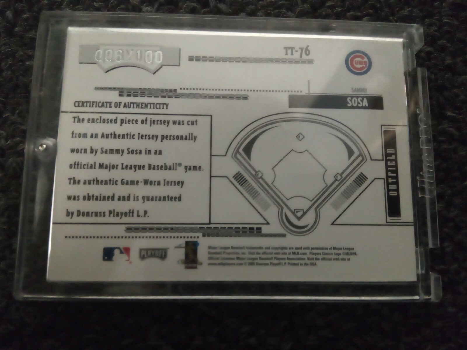 2005 Donruss Playoff Absolute Memorabilia Sammy Sosa Jersey Card /100 Tools