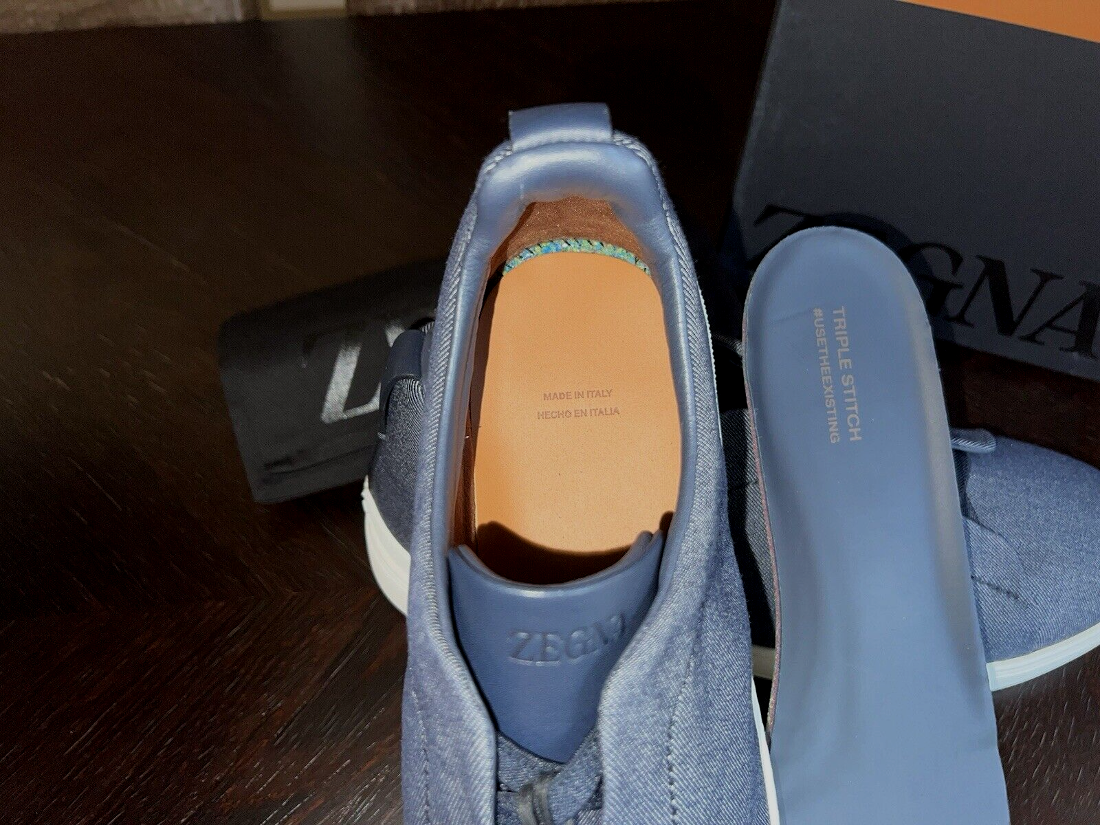 Pre-owned Ermenegildo Zegna Zegna Navy Blue Usetheexisting™denim Triple Stitch Sneakers Us 12 Uk 11 Eu 45