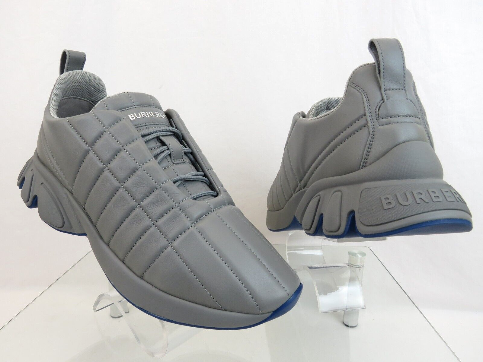 Pre-owned Burberry $850  Axburton Gray Check Quilted Leather Logo Sneakers 10 Us 43 Italy