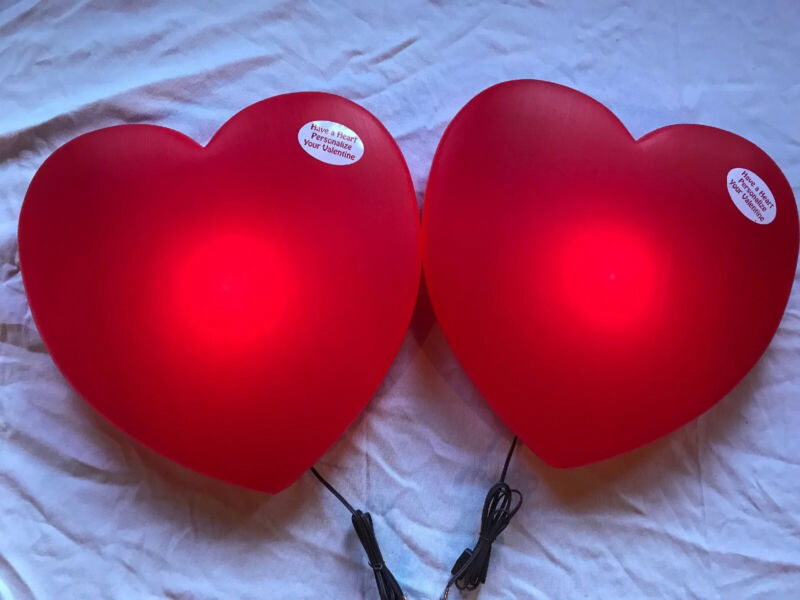 Blow Mold Valentines Day Huge Red Heart  19” Inch Union Products LIGHTED PAIR