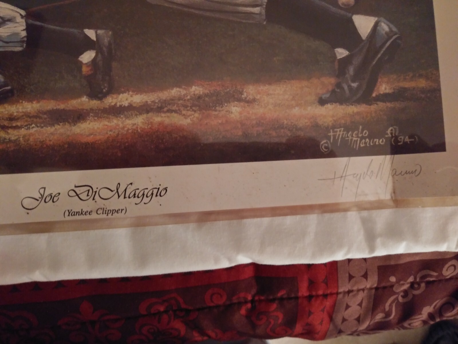 MLB 1995 NEW YORK YANKEES SIGNED JOE DIMAGGIO ANGELO MARINO LITHOGRAPH 24x20