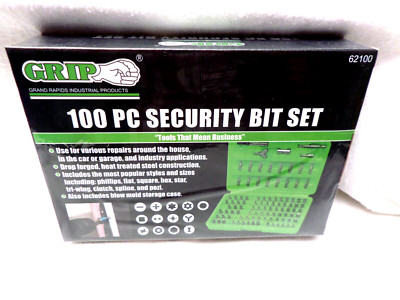 Grip 100pc SECURITY BIT SET TAMPER TORX HEX PHILLIPS SLOTTED with Case Free Ship