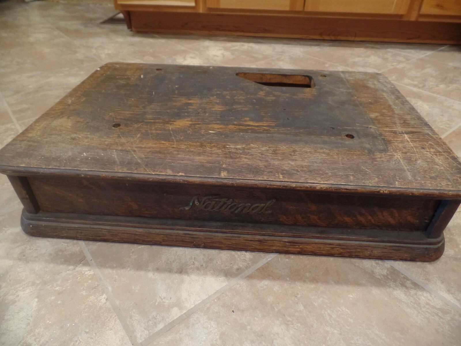 ANTIQUE OAK WOOD NATIONAL CASH REGISTER BASE WITH CASH DRAWER