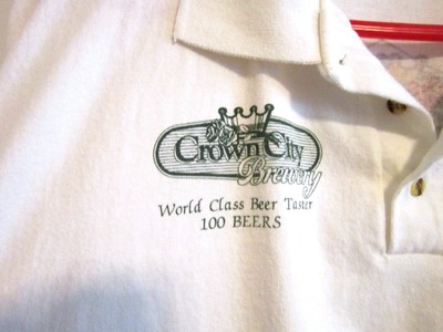 CROWN CITY BREWERY WORLD CLASS BEER TASTER 100 BEERS SHIRT-XL SHORT SLEEVE-WHITE