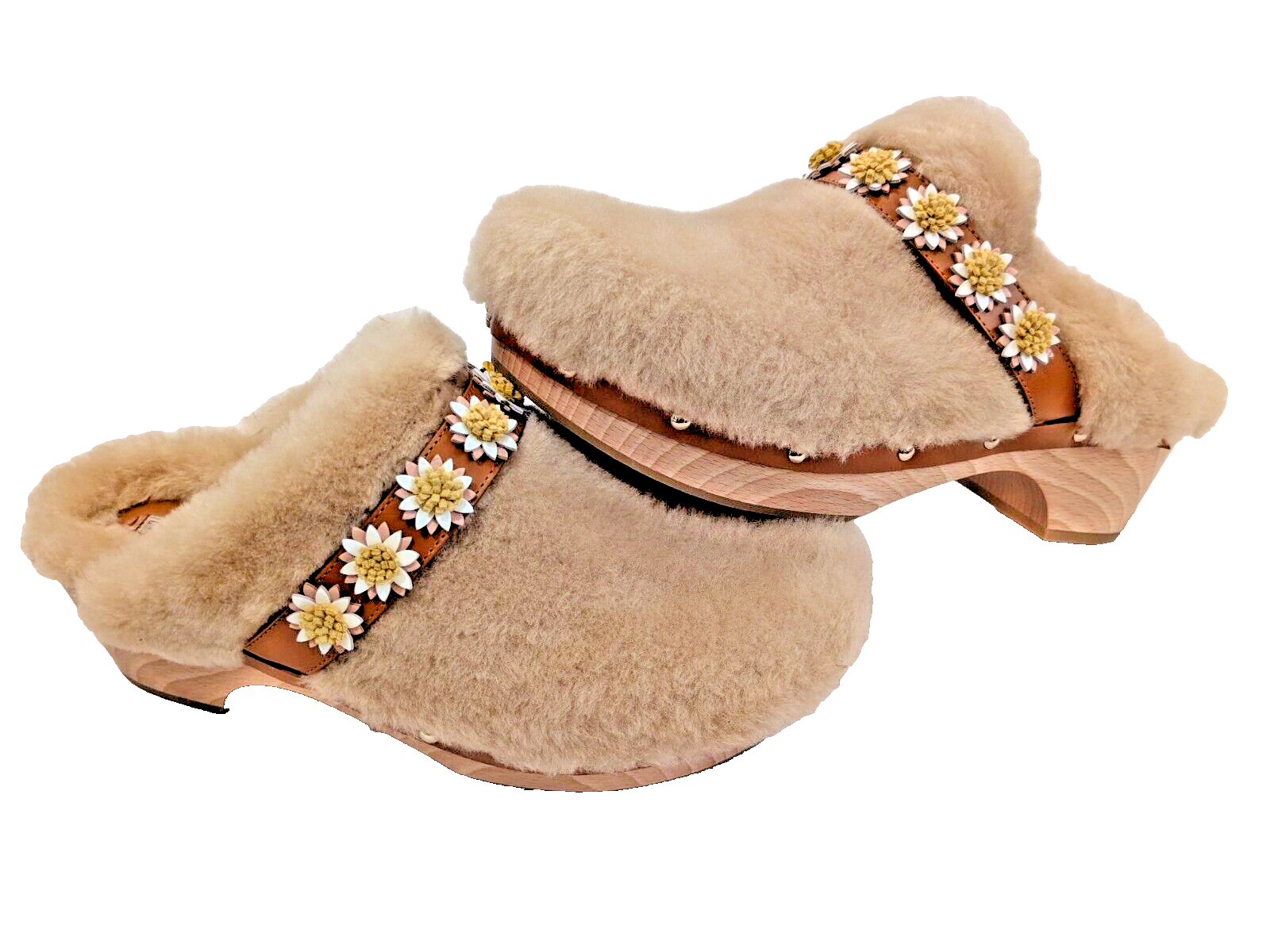 靴 FABRIZIO VITI JEAN DAISY SHEARLING CLOG Fabrizio Viti Jean Shearling Soft Floral Daisy Mule Clog