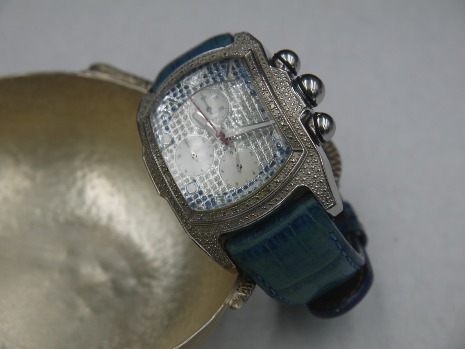 ADA 時計　AQUA QUARTZ PANORAMA type VTG AquA Digital Quartz Watch Men Silver Blue Oval Chrono