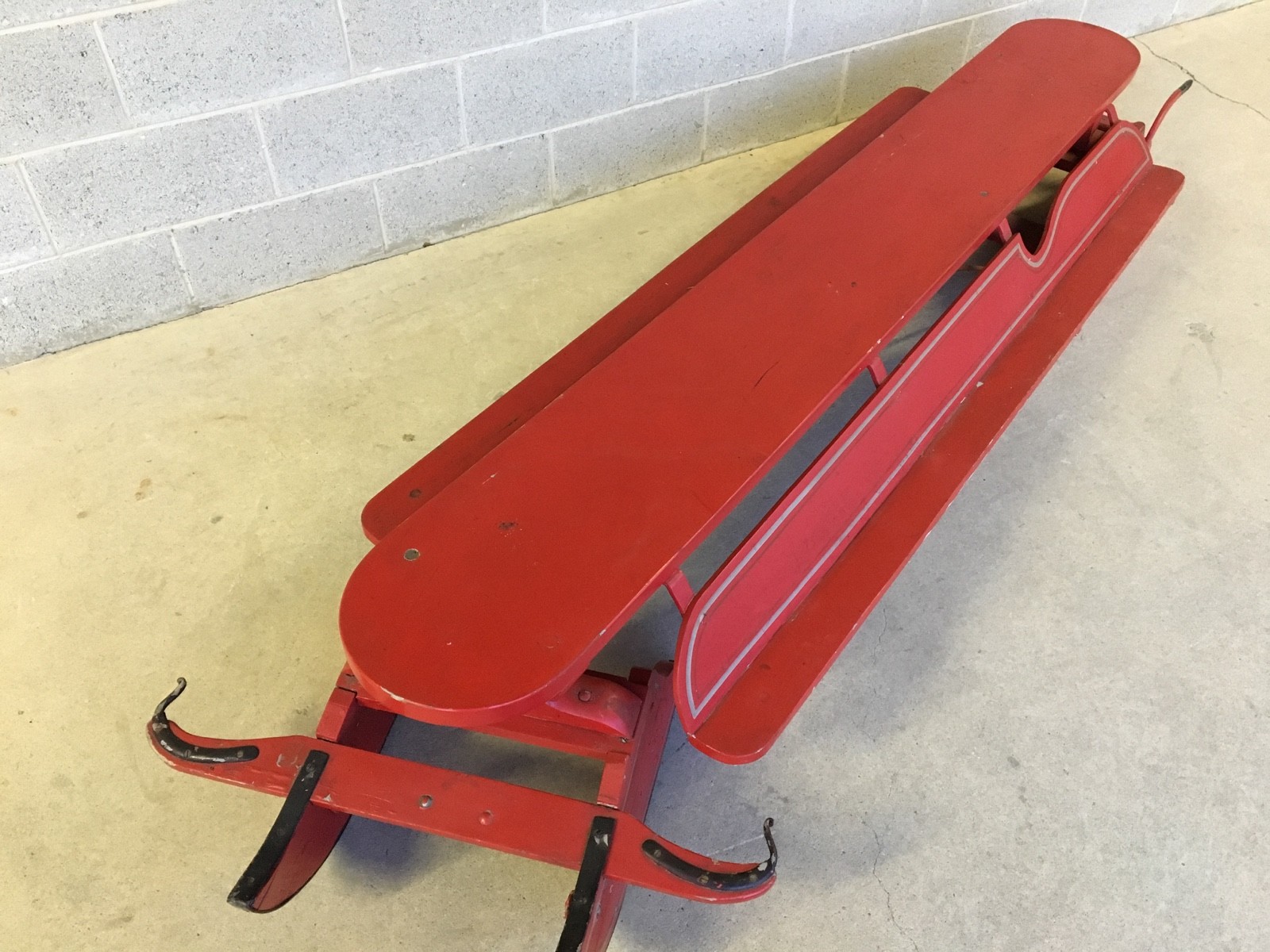 ANTIQUE 1900'S HAND PAINTED 4 MAN BOBSLED - SLED 8 1/2 FEET LONG