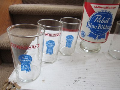 Pabst Blue Ribbon PBR 10 oz chaser taster beer glass 7 glass set LOT