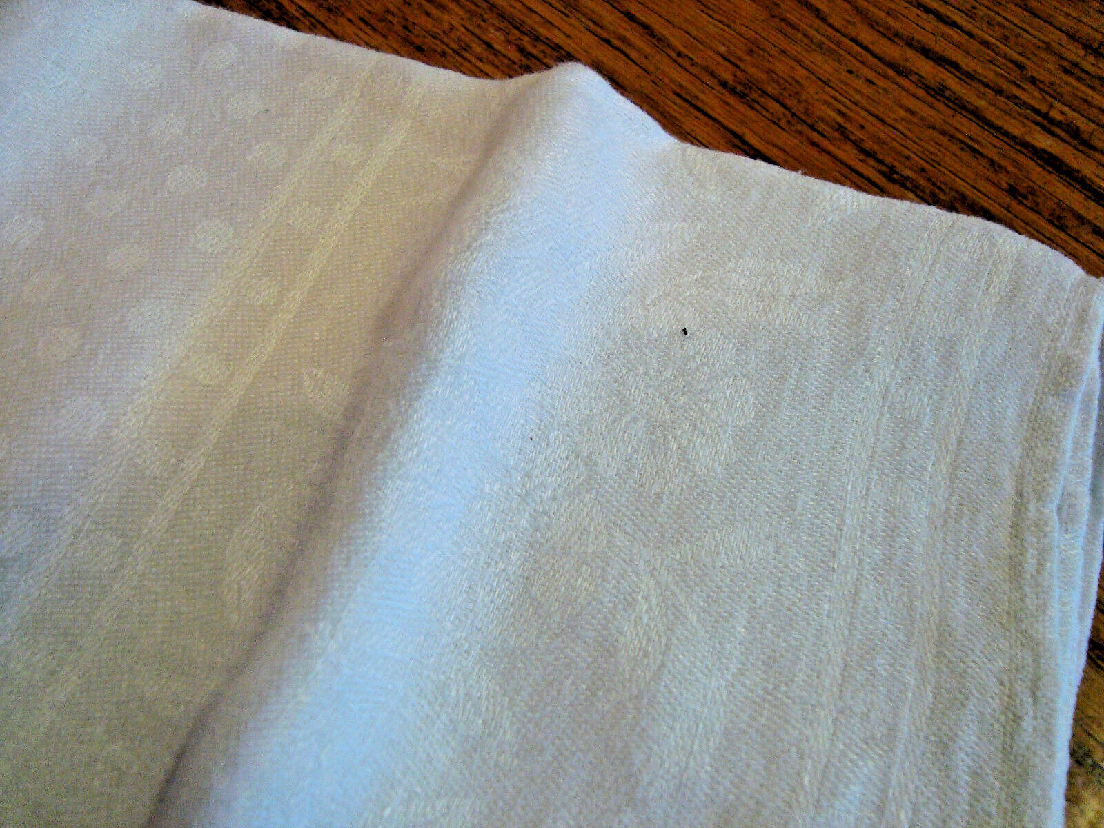 10 Vintage white flax LINEN jacquard dinner napkins floral dots pattern