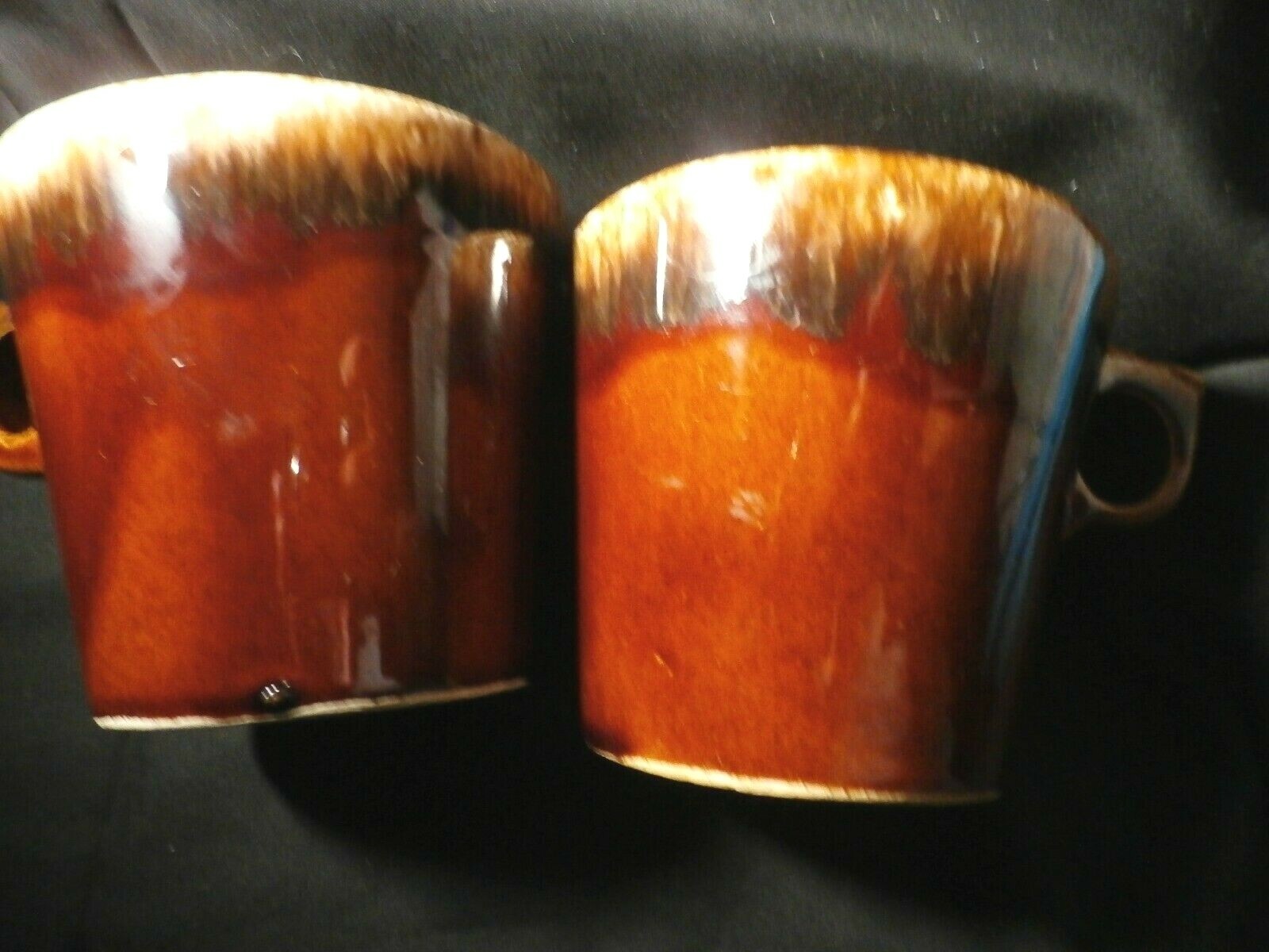 HULL POTTERY BROWN DRIP GLAZE OVEN PROOF COFFEE CUPS MUGS set 2