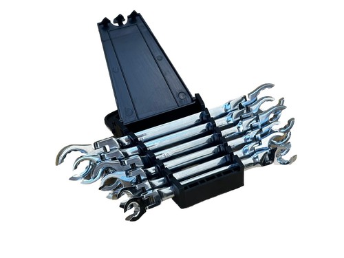 6pc Metric Double End Flexible Head Flare Nut Wrench Set Offset Spanner Wrenches