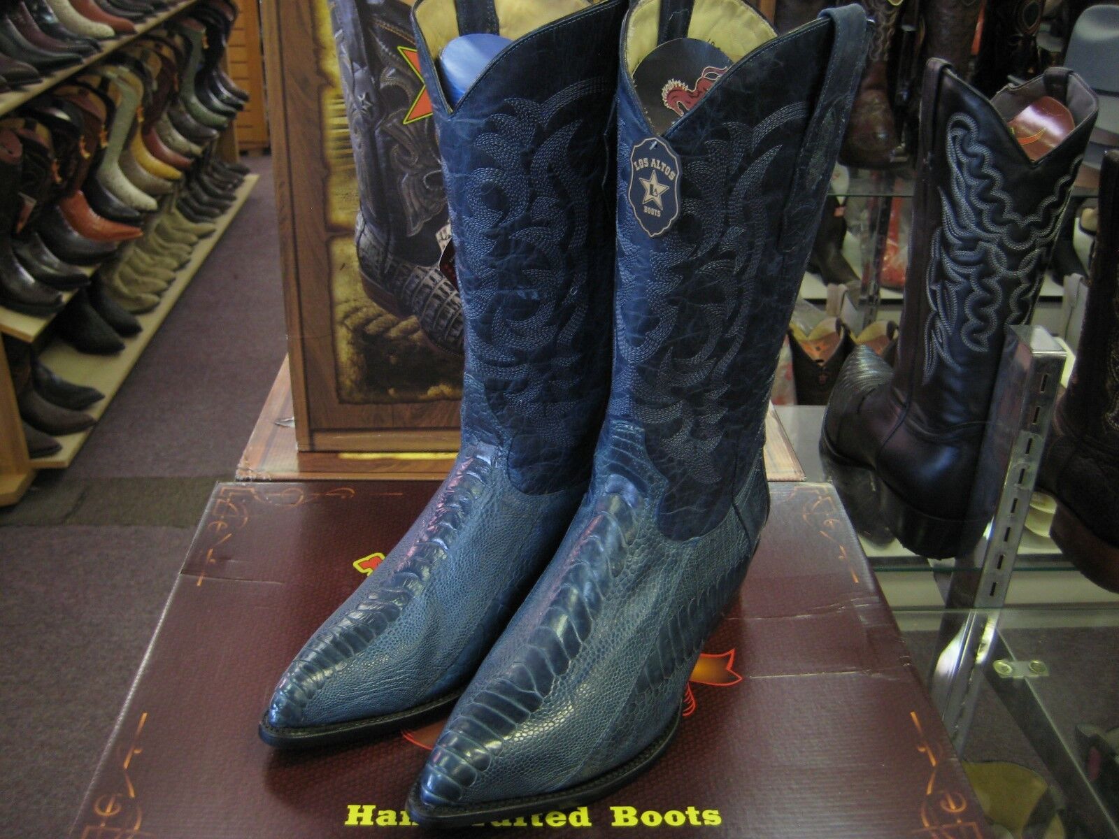 Pre-owned Los Altos Boots Los Altos Men Jean Blue Genuine Ostrich Leg Western Cowboy Boot J-toe 09d0514 D