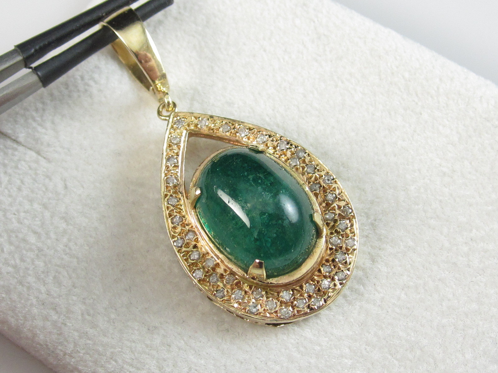 14K Emerald Diamond Pendant Cabochon 15.50tw Fine Jewelry Green Custom Hand Made