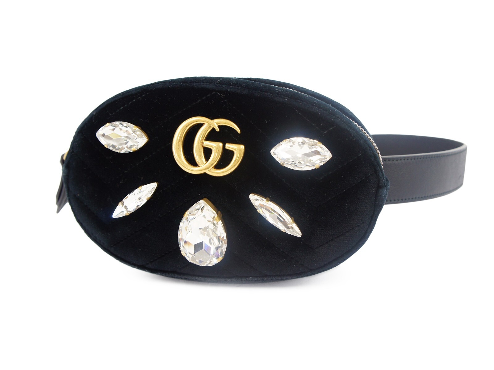 GUCCI GG Marmont Crystal Quilted Velvet Leather Waist Belt
