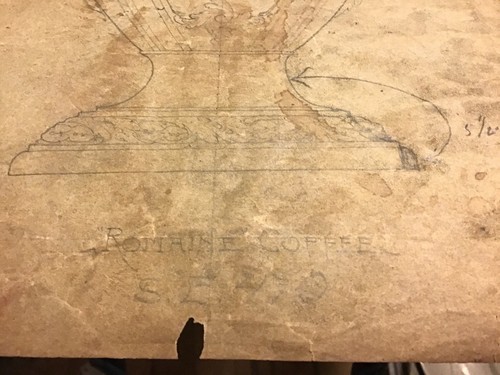 Original Sterling Silver Romaine Coffee Pot Drawing Sketch Paper Reed Barton Old