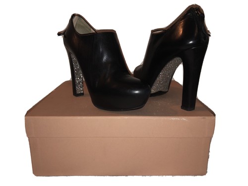 Miu Miu Ankle Boots Black Leather Glitter Sole 5TP086