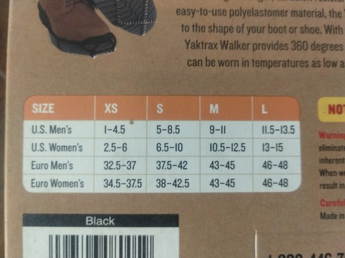 Yaktrax Walker Ice Snow Traction Size Large Women's 13-15 / Men's 11.5-13.5
