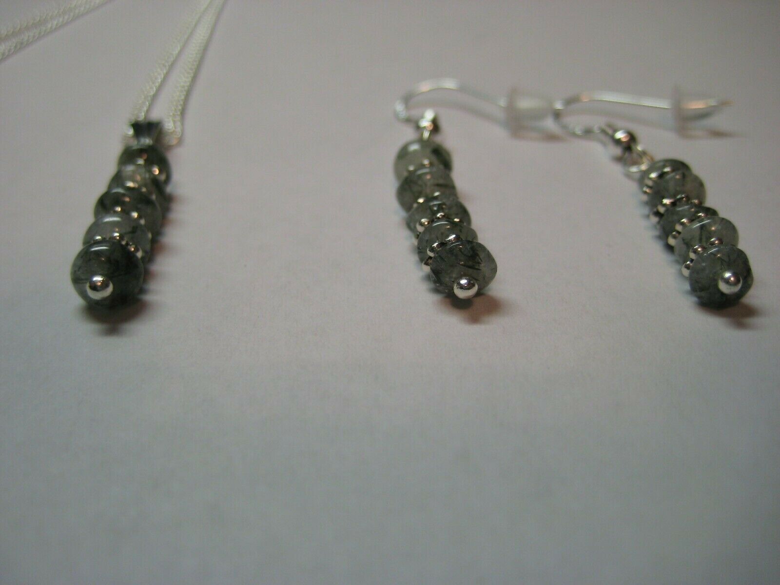 NECKLACE & EARRINGS WITH 11.70ctw RUTILATED QUARTZ GEMS IN 925 STERLING SILVER